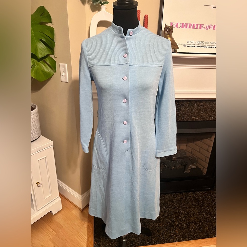 Vintage Baby Blue Long Sleeve Button Down Dress